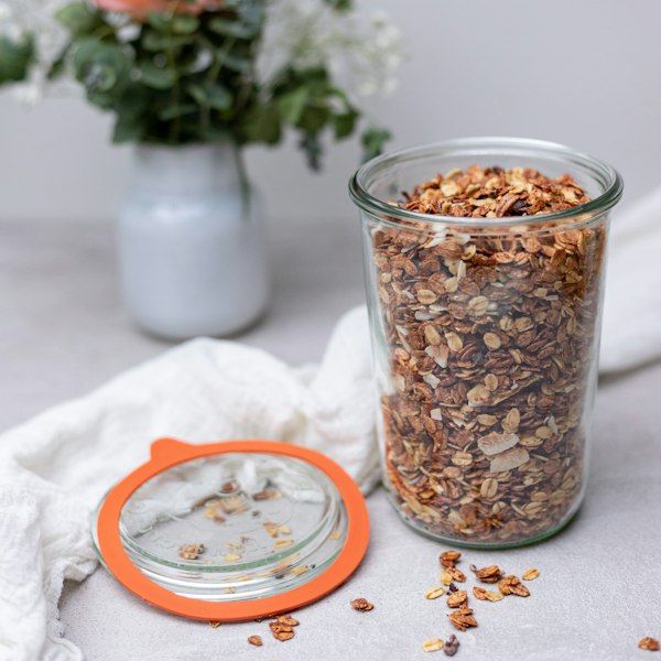 Granola in a glass jar